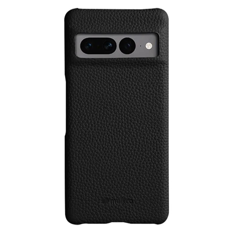 MELKCO Anti-fall Cover for Google Pixel 7 Pro 5G Genuine Cow Leather Coated PC Incomplete Phone Case - Black