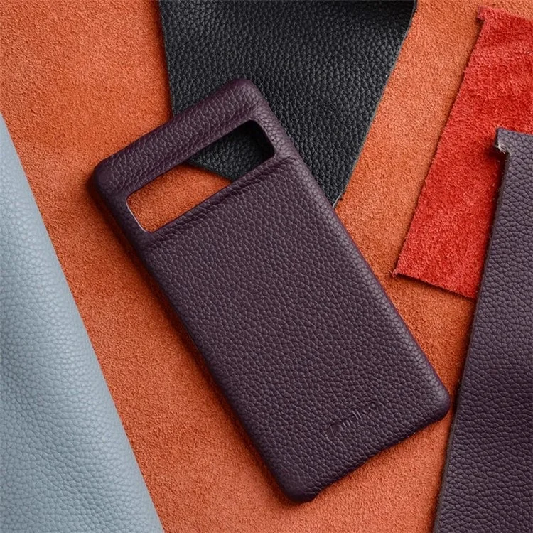 MELKCO Anti-fall Cover for Google Pixel 7 Pro 5G Genuine Cow Leather Coated PC Incomplete Phone Case - Black