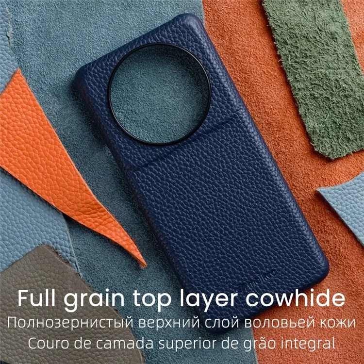 MELKCO Ударопоглощающий чехол для Xiaomi 12S Ultra 5G из натуральной коровьей кожи с покрытием из поликарбоната - Темно-синий