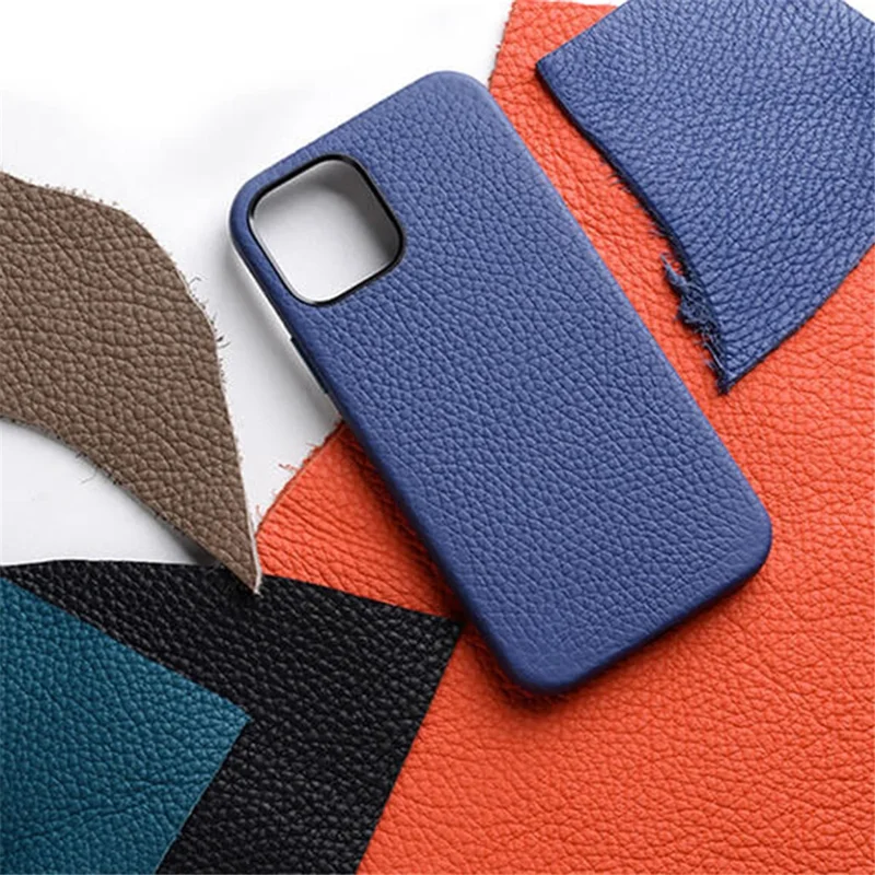 MELKCO For iPhone 13 Pro Max 6.7 inch Shockproof Case Metal Lens Frame+Genuine Cow Leather+Microfiber Leather+PC Phone Shell - Dark Blue