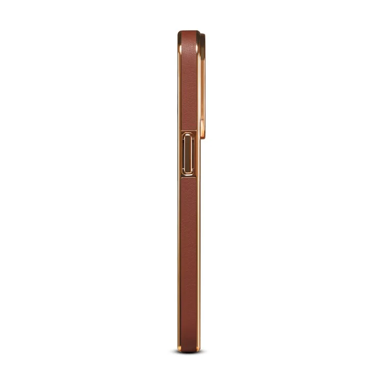 DENIOR для iPhone 12 Pro Max Genuine Cow Leather+PC Phone Case Electroplating Protective Cover - Коричневый