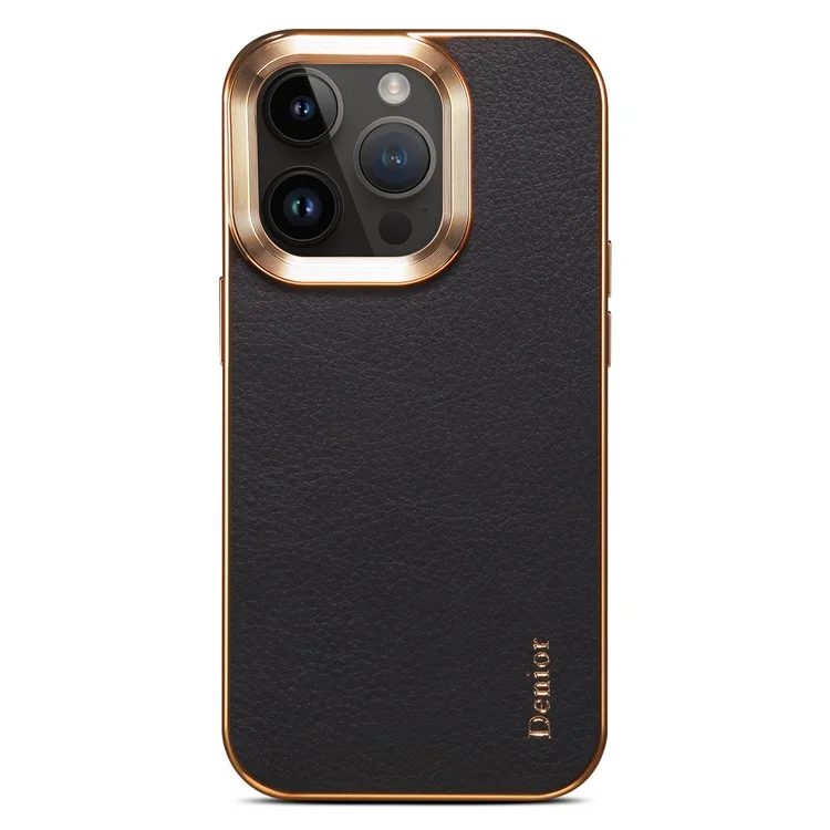 DENIOR Per iPhone 13 Pro Custodia Posteriore in Vera Pelle Bovina Rivestita in PC Elettroplaccato Protettiva - Nero