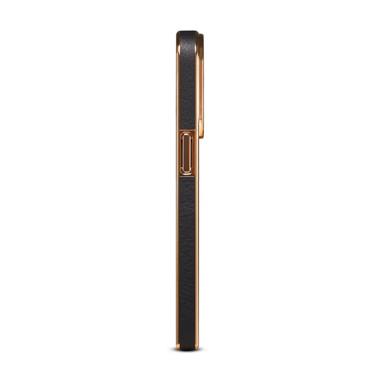DENIOR Per iPhone 13 Pro Custodia Posteriore in Vera Pelle Bovina Rivestita in PC Elettroplaccato Protettiva - Nero