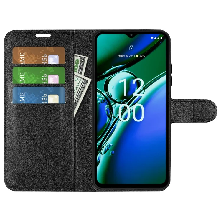 For Nokia G42 Litchi Texture Phone Stand Cover PU Leather Wallet Anti-scratch Case - Black