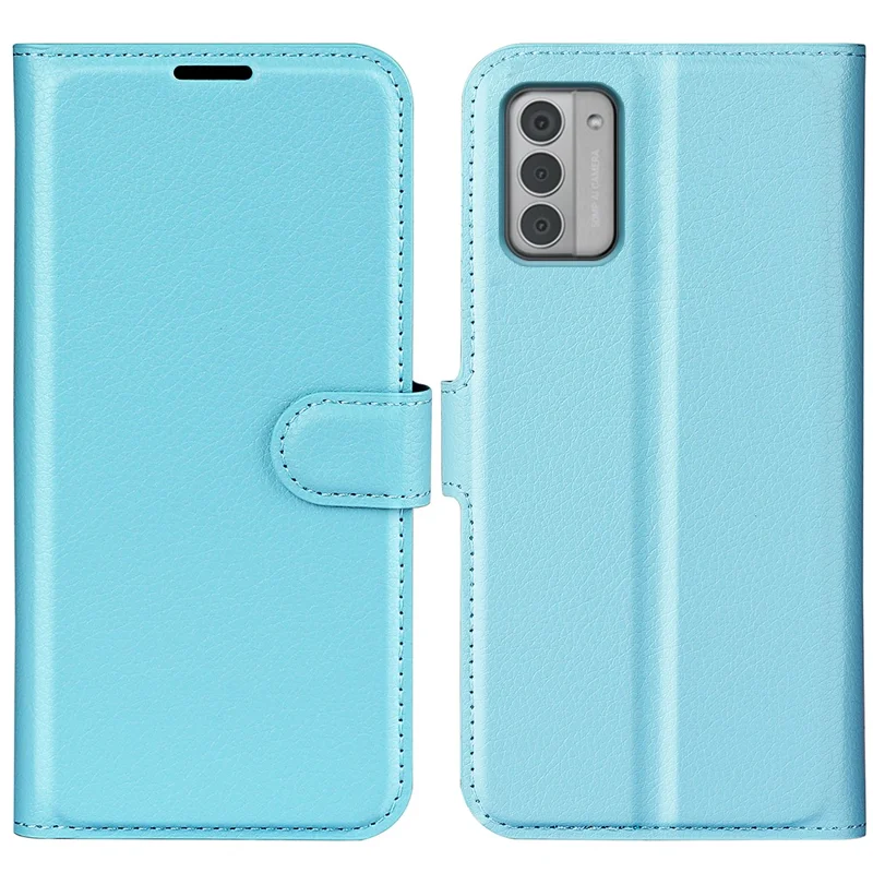 Para Nokia G42 Litchi Texture Phone Stand Cover PU Leather Wallet Anti-scratch Case - Azul