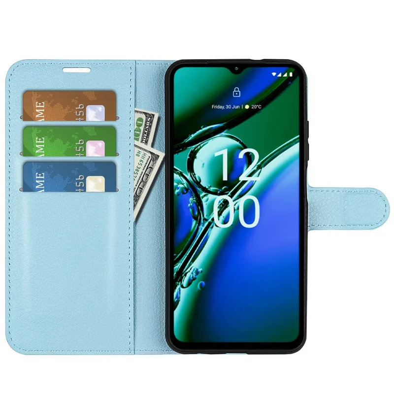Para Nokia G42 Litchi Texture Phone Stand Cover PU Leather Wallet Anti-scratch Case - Azul