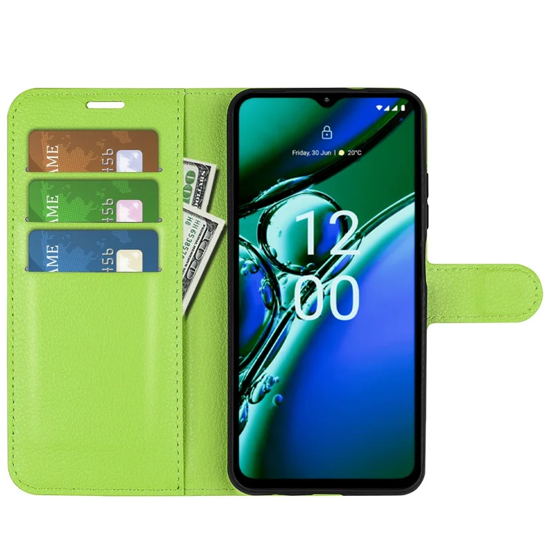 Para Nokia G42 Funda de Cartera de Piel con Textura de Litchi, Cubierta Protectora de Piel de PU Resistente a los Arañazos - Verde