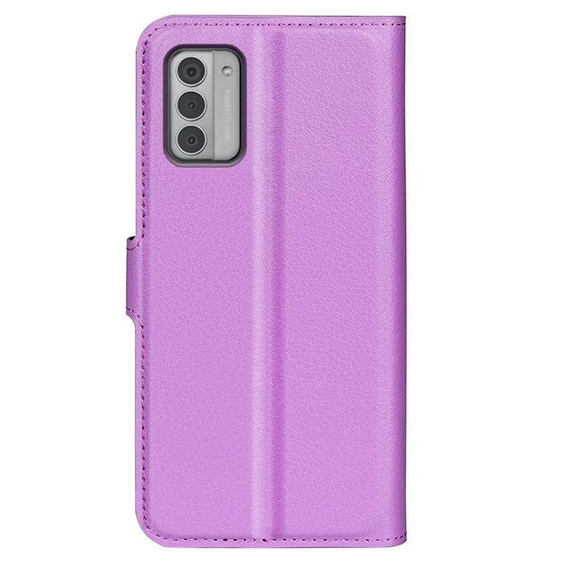 Para Nokia G42 Funda Protectora de Cartera de Piel de Textura de Lichí Soporte de Teléfono Cubierta de Cuero PU Resistente a los Arañazos - Púrpura