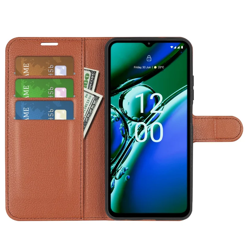 For Nokia G42 Litchi Texture Phone Stand Cover PU Leather Wallet Anti-scratch Case - Brown