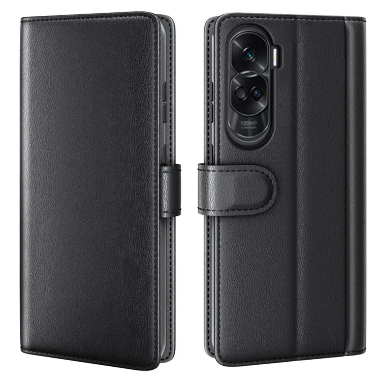 For Honor 90 Lite 5G / X50i 5G Custodia Protettiva in Pelle Genuina Bifacciale con Supporto - Nero
