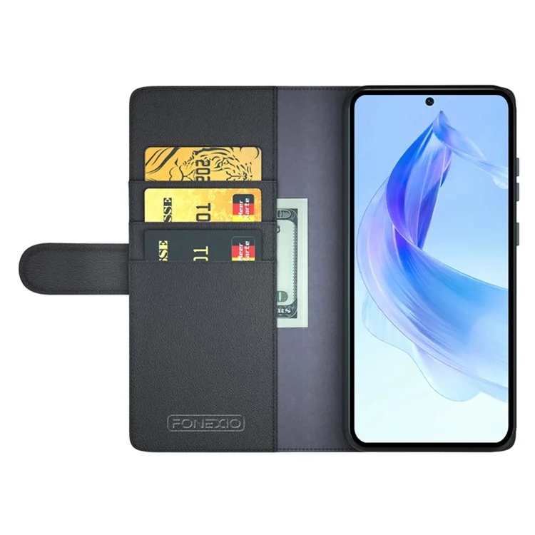 For Honor 90 Lite 5G / X50i 5G Custodia Protettiva in Pelle Genuina Bifacciale con Supporto - Nero