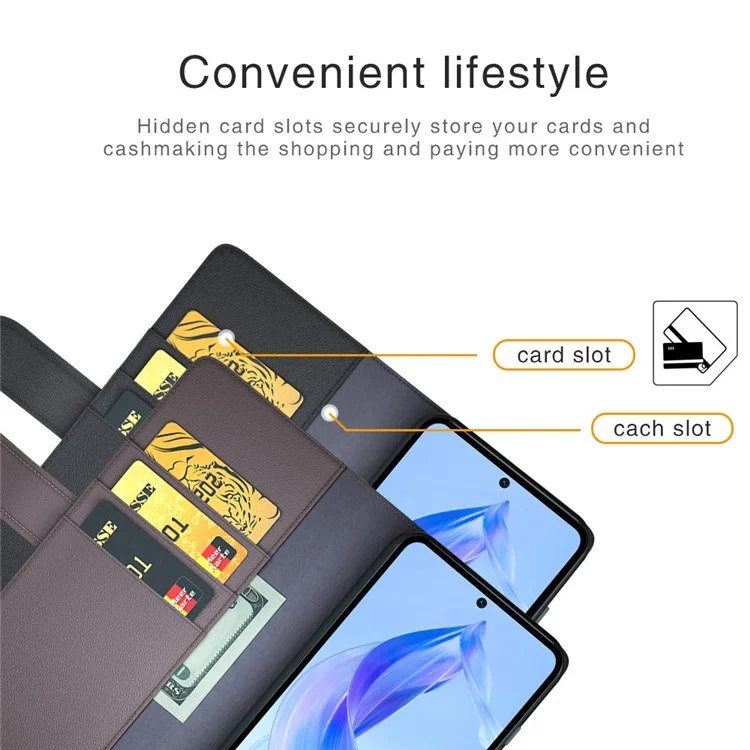 For Honor 90 Lite 5G / X50i 5G Custodia Protettiva in Pelle Genuina Bifacciale con Supporto - Nero
