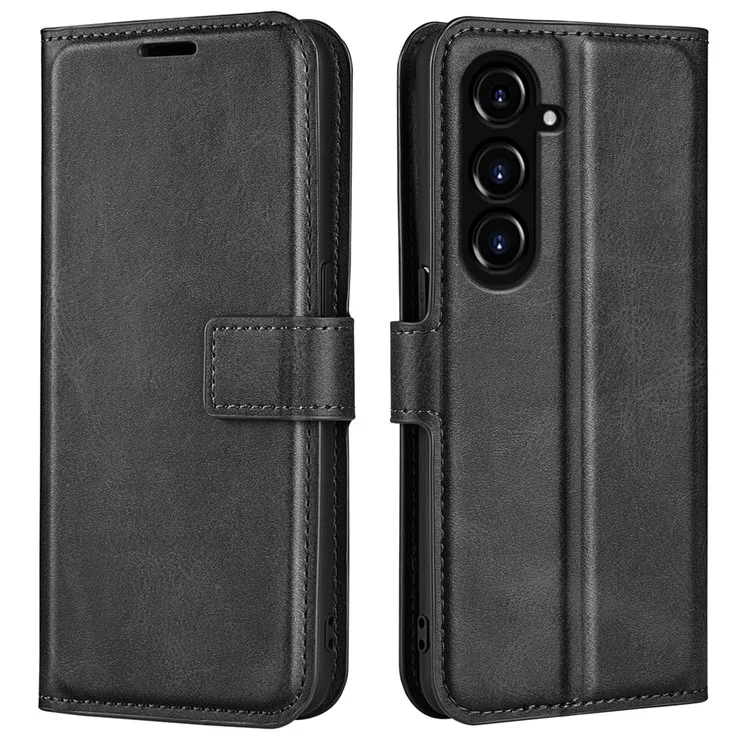 Para Samsung Galaxy S23 FE Calf Texture Anti-fall Case PU Leather Wallet Stand Phone Cover - Preto