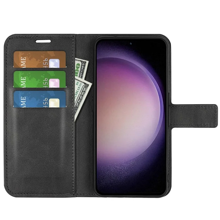 Para Samsung Galaxy S23 FE Calf Texture Anti-fall Case PU Leather Wallet Stand Phone Cover - Preto