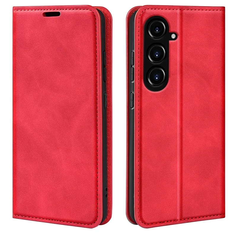 For Samsung Galaxy S23 FE PU Leather Stand Cover Skin-touch Smartphone Wallet Case - Red