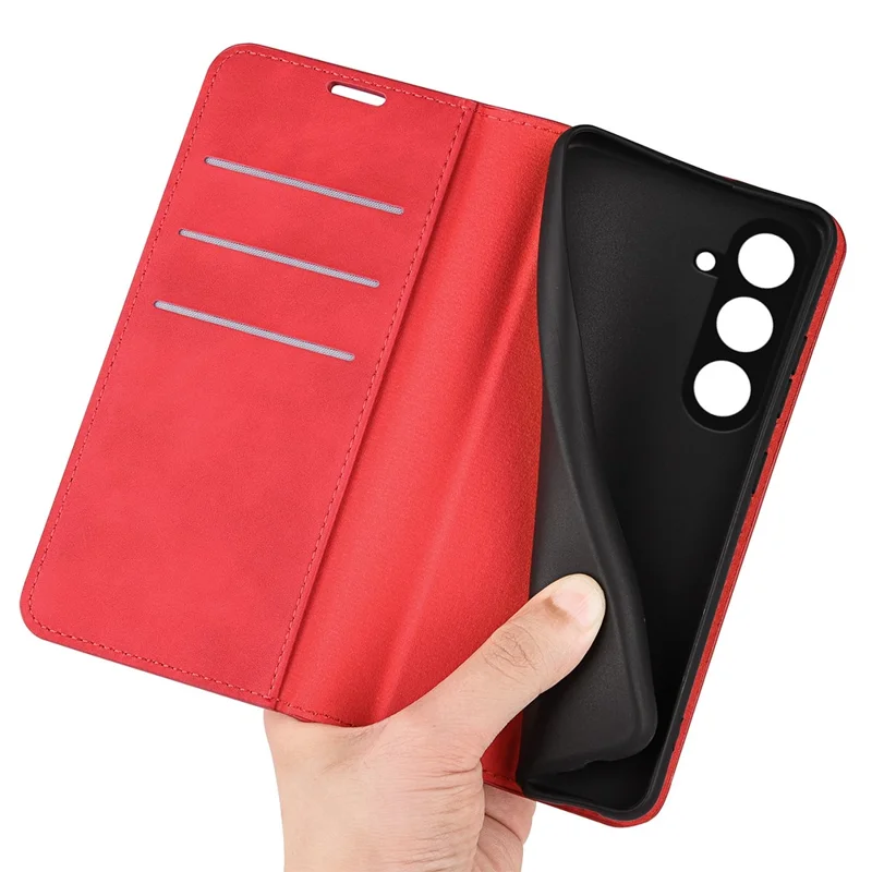 For Samsung Galaxy S23 FE PU Leather Stand Cover Skin-touch Smartphone Wallet Case - Red