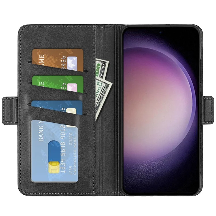 Для Samsung Galaxy S23 FE Calf Texture Cover PU Leather Wallet Phone Case с подставкой - Черный