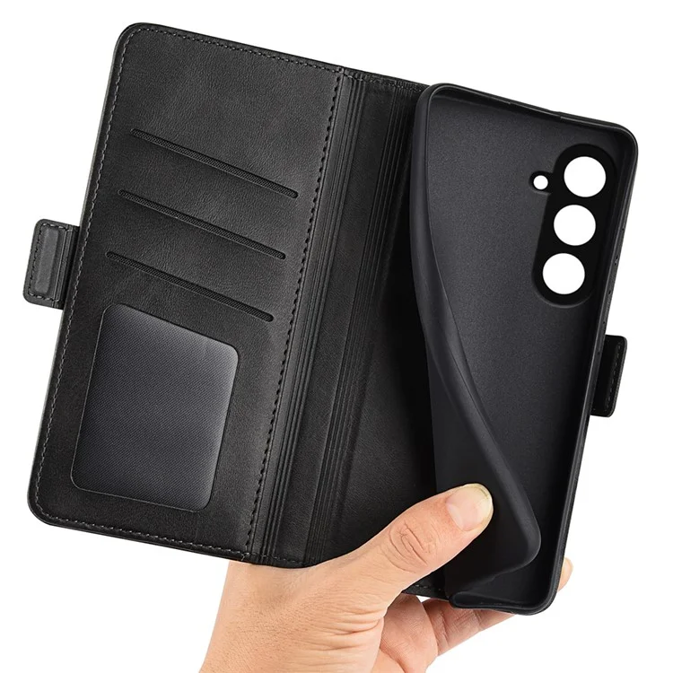 Для Samsung Galaxy S23 FE Calf Texture Cover PU Leather Wallet Phone Case с подставкой - Черный