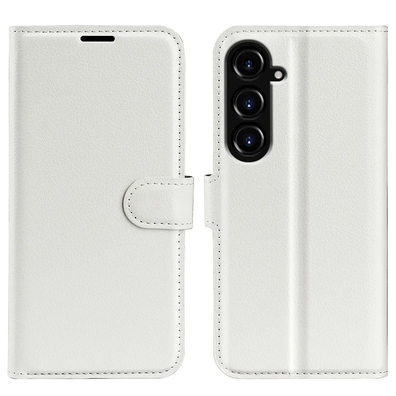 For Samsung Galaxy S23 FE Litchi Texture Magnetic Clasp Stand Cover PU Leather Wallet Phone Case - White
