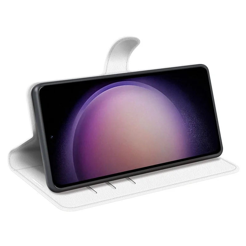 For Samsung Galaxy S23 FE Litchi Texture Magnetic Clasp Stand Cover PU Leather Wallet Phone Case - White