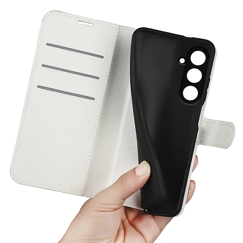 For Samsung Galaxy S23 FE Litchi Texture Magnetic Clasp Stand Cover PU Leather Wallet Phone Case - White