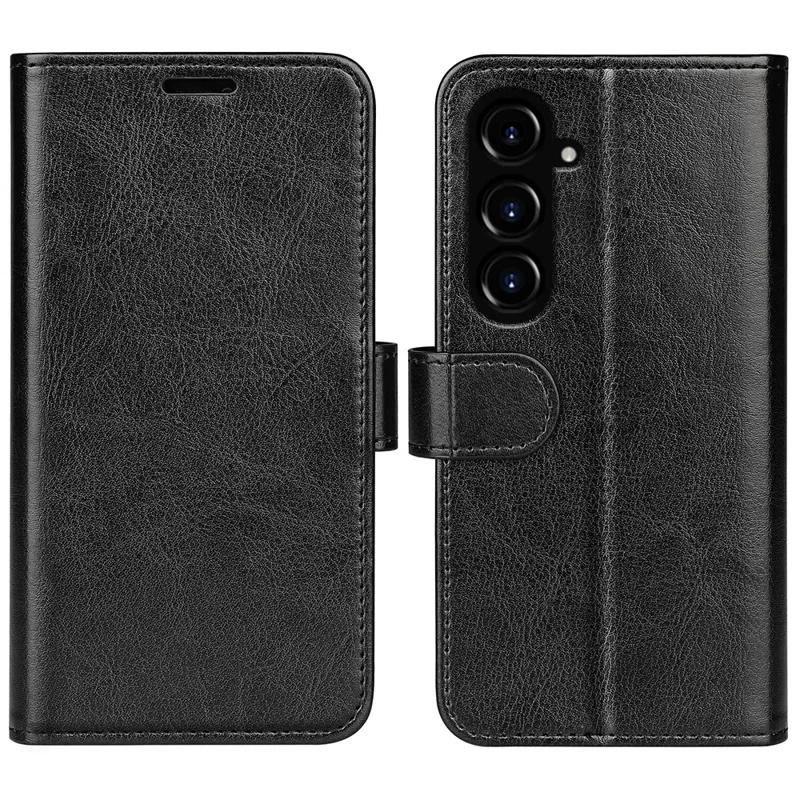 Pour Samsung Galaxy S23 FE Anti-collision Crazy Horse Texture Phone Case PU Leather Wallet Stand Cover - Noir