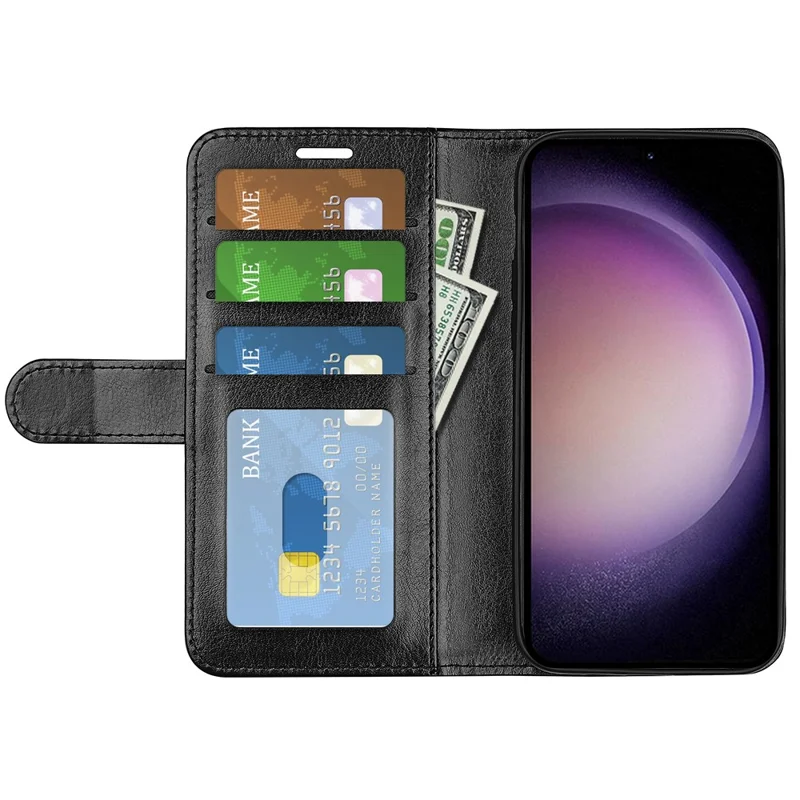 Pour Samsung Galaxy S23 FE Anti-collision Crazy Horse Texture Phone Case PU Leather Wallet Stand Cover - Noir