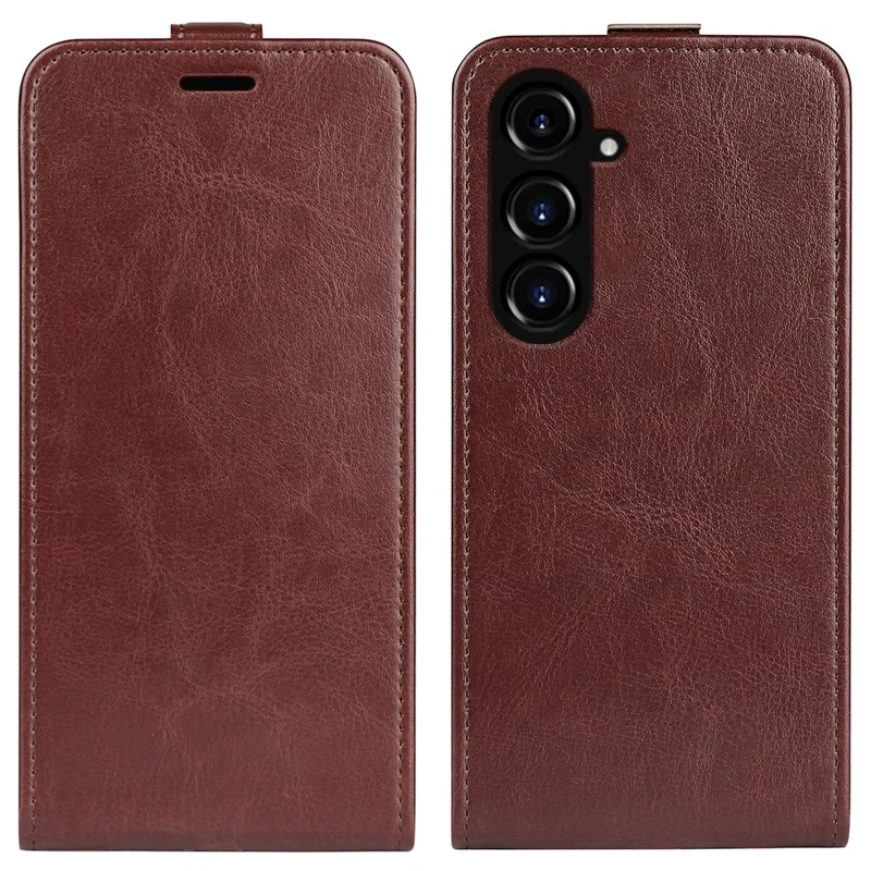 Para Samsung Galaxy S23 FE Vertical Flip PU Leather Phone Case Card Holder Drop-proof Cover - Marrón