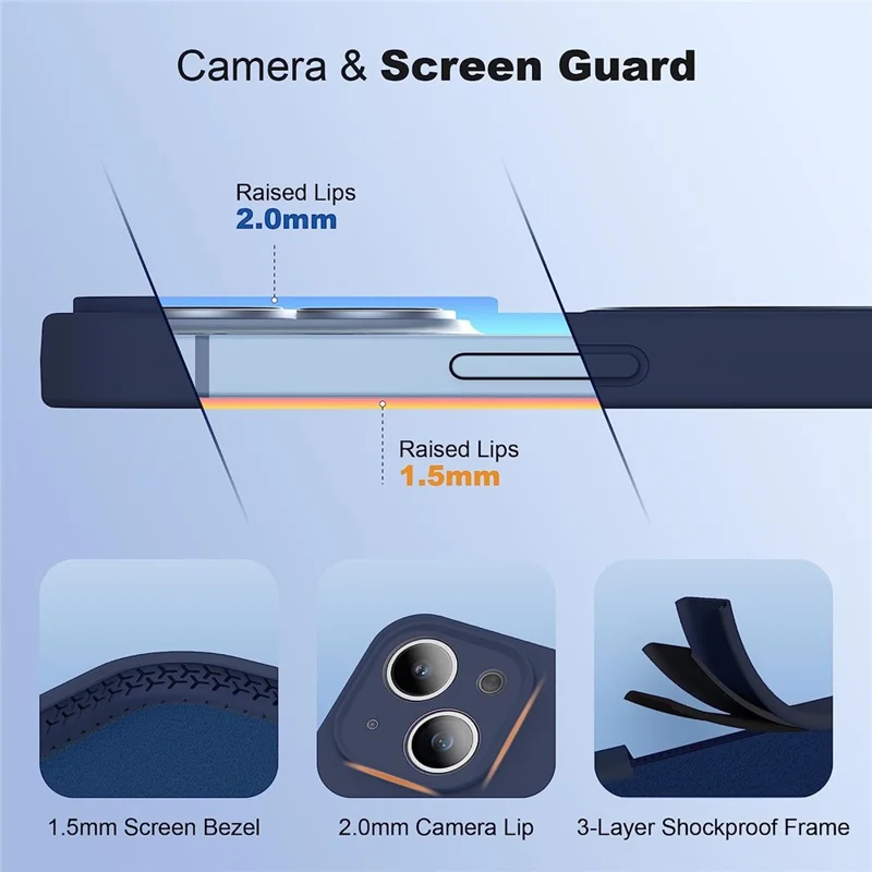 For iPhone 14 Magnetic Phone Case Hidden Kickstand Protective Cover Shockproof Liquid Silicone Shell - Navy Blue