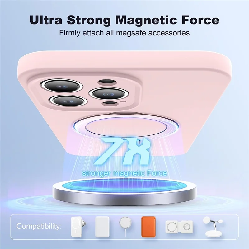 For iPhone 14 Pro Shockproof Liquid Silicone Magnetic Phone Case Kickstand Protective Cover - Pink