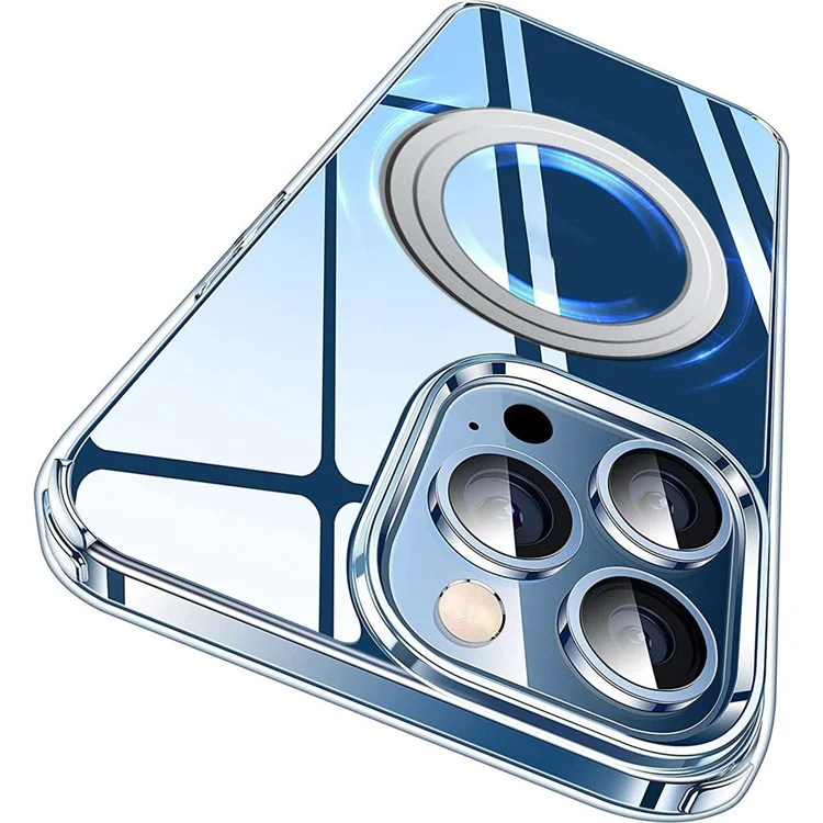 Coque transparente pour iPhone 14 Pro en TPU + Étui magnétique en PC compatible avec MagSafe - Transparent