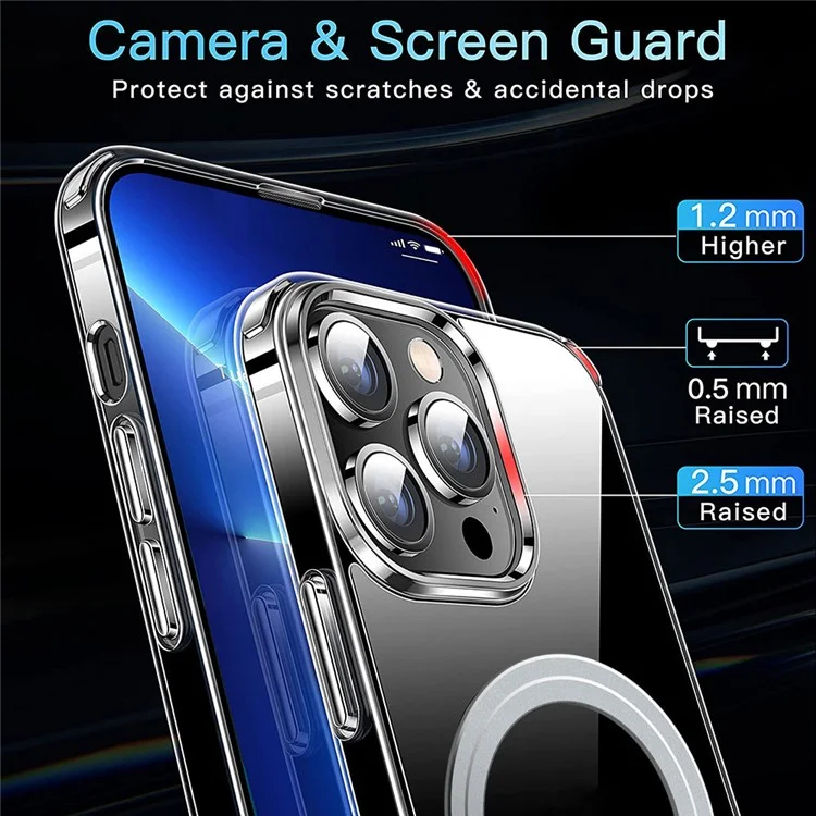 Coque transparente pour iPhone 14 Pro en TPU + Étui magnétique en PC compatible avec MagSafe - Transparent