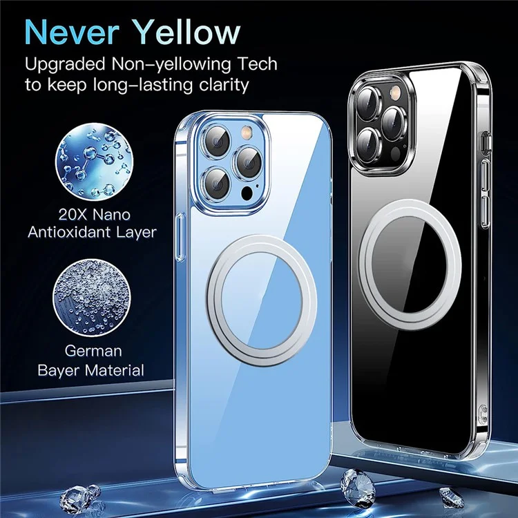 Coque transparente pour iPhone 14 Pro en TPU + Étui magnétique en PC compatible avec MagSafe - Transparent