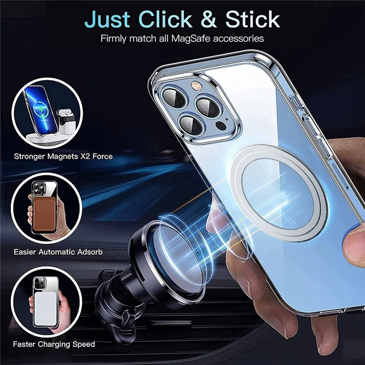 Coque transparente pour iPhone 14 Pro en TPU + Étui magnétique en PC compatible avec MagSafe - Transparent
