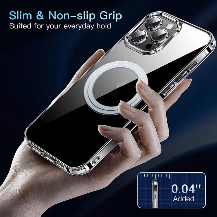 Coque transparente pour iPhone 14 Pro en TPU + Étui magnétique en PC compatible avec MagSafe - Transparent