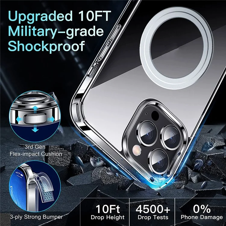 Coque transparente pour iPhone 14 Pro en TPU + Étui magnétique en PC compatible avec MagSafe - Transparent