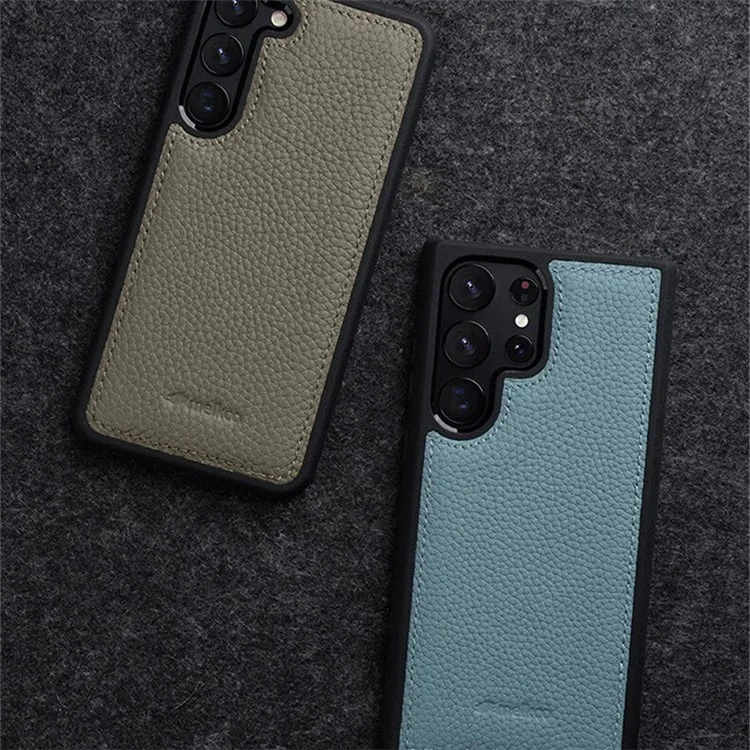 MELKCO Für Samsung Galaxy S23 Ultra Handyhülle Echtes Rindsleder beschichtet Hartplastik-Slim-Case - Orange