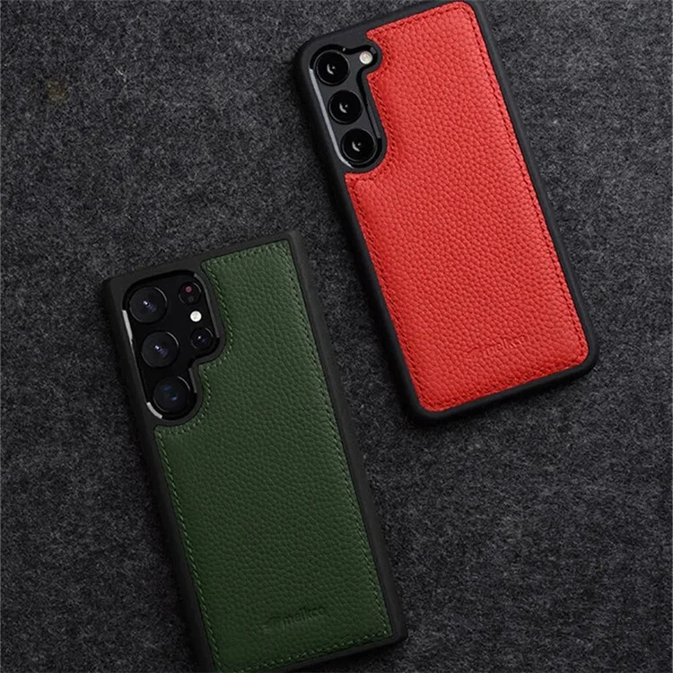 MELKCO Für Samsung Galaxy S23 Ultra Handyhülle Echtes Rindsleder beschichtet Hartplastik-Slim-Case - Orange