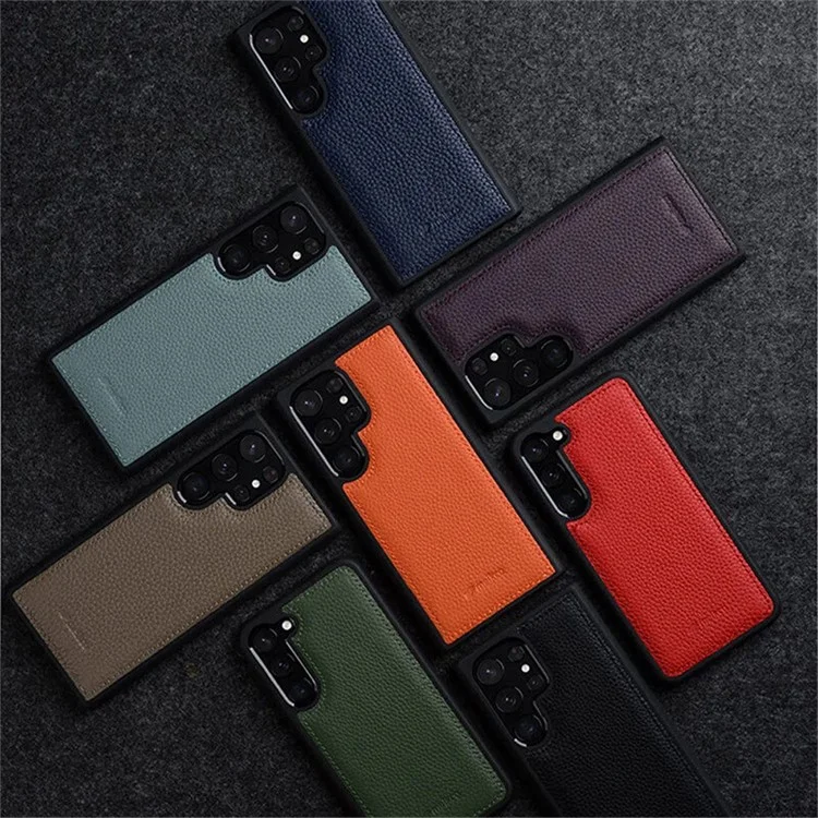 MELKCO Für Samsung Galaxy S23 Ultra Handyhülle Echtes Rindsleder beschichtet Hartplastik-Slim-Case - Orange
