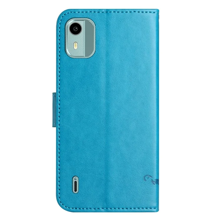 For Nokia C12 4G / C12 Pro / C12 Plus Scratch Proof PU Leather Butterfly Flower Imprinted Wallet Phone Case Stand Cover - Blue