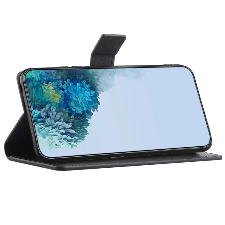 Phone Cover for Nokia C12 4G / C12 Pro / C12 Plus , Litchi Texture PU Leather Case Stand Phone Shell Wallet - Black
