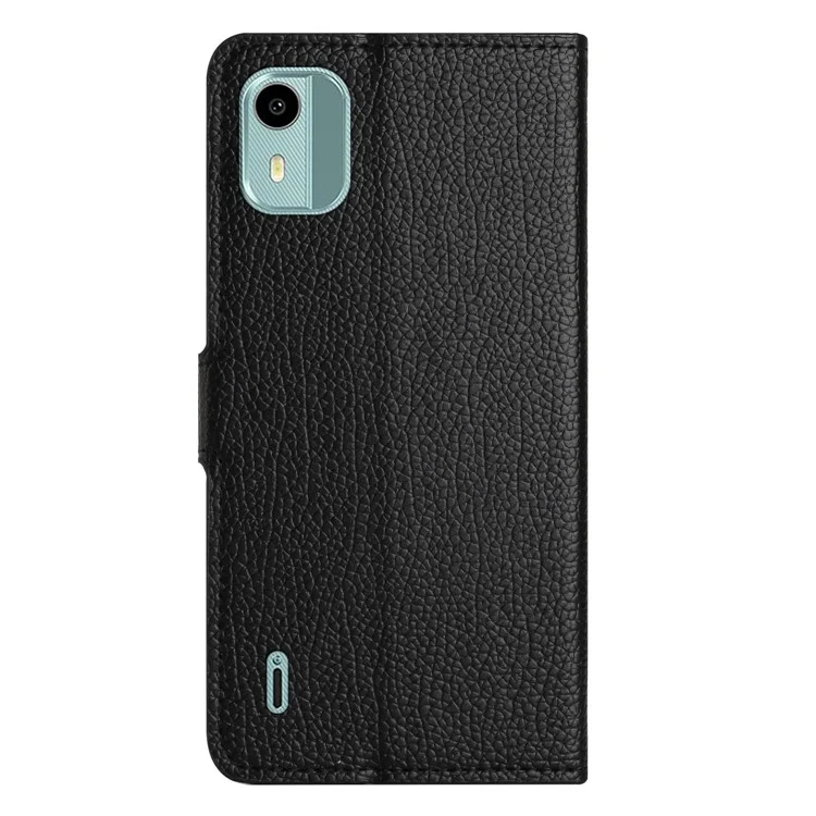 Phone Cover for Nokia C12 4G / C12 Pro / C12 Plus , Litchi Texture PU Leather Case Stand Phone Shell Wallet - Black