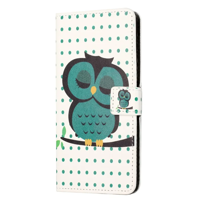 For Nokia C12 4G / C12 Pro / C12 Plus Pattern Printing Phone Leather Case Stand Wallet Cover - Dots  /  Owl