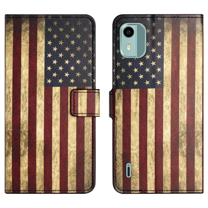 For Nokia C12 4G / C12 Pro / C12 Plus Pattern Printing Phone Leather Case Stand Wallet Cover - The American Flag