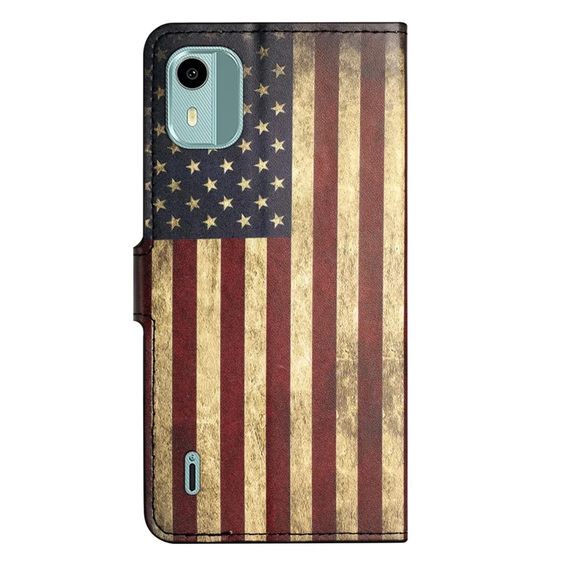 For Nokia C12 4G / C12 Pro / C12 Plus Pattern Printing Phone Leather Case Stand Wallet Cover - The American Flag