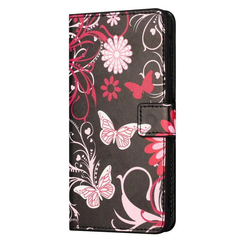 For Nokia C12 4G / C12 Pro / C12 Plus Pattern Printing Phone Leather Case Stand Wallet Cover - Black  /  Butterflies