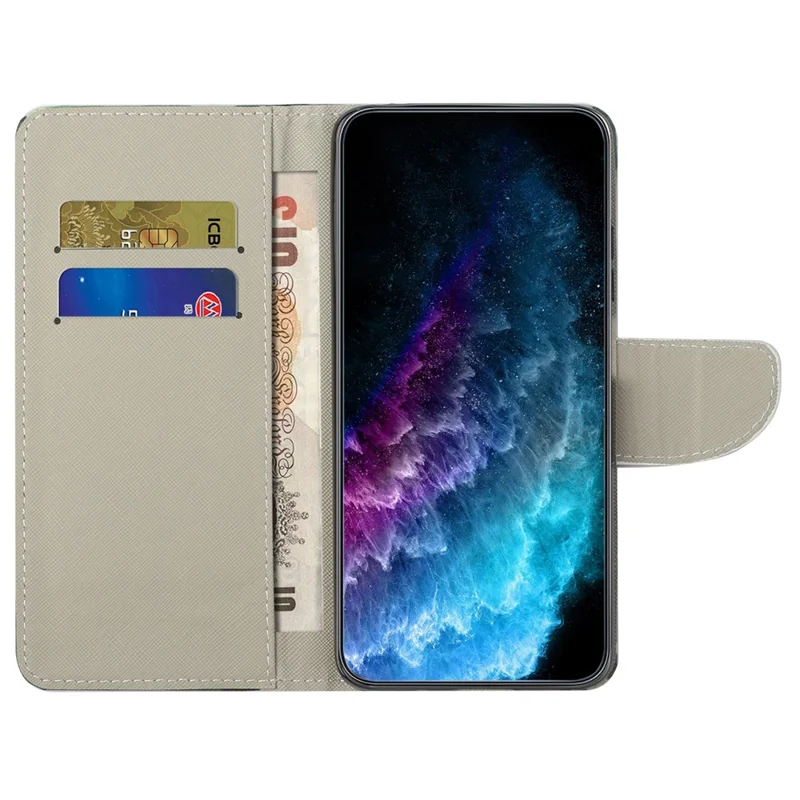 For Nokia C12 4G / C12 Pro / C12 Plus Leather Wallet Case Pattern Printing Cross Texture Phone Stand Cover - Green Tree
