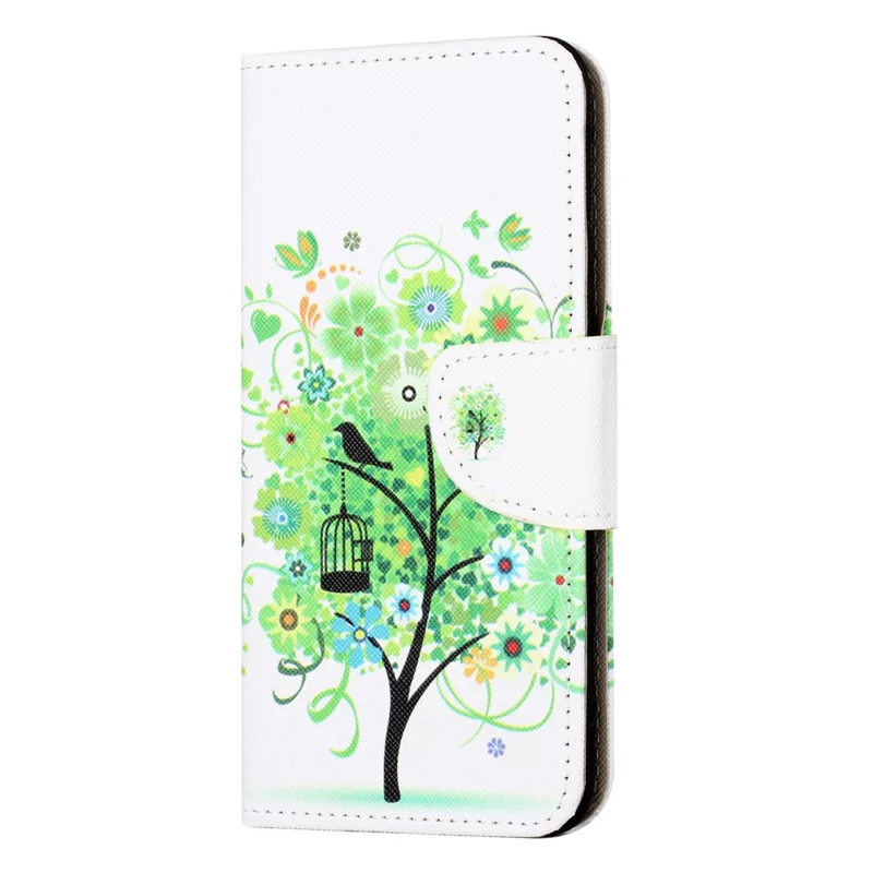 For Nokia C12 4G / C12 Pro / C12 Plus Leather Wallet Case Pattern Printing Cross Texture Phone Stand Cover - Green Tree