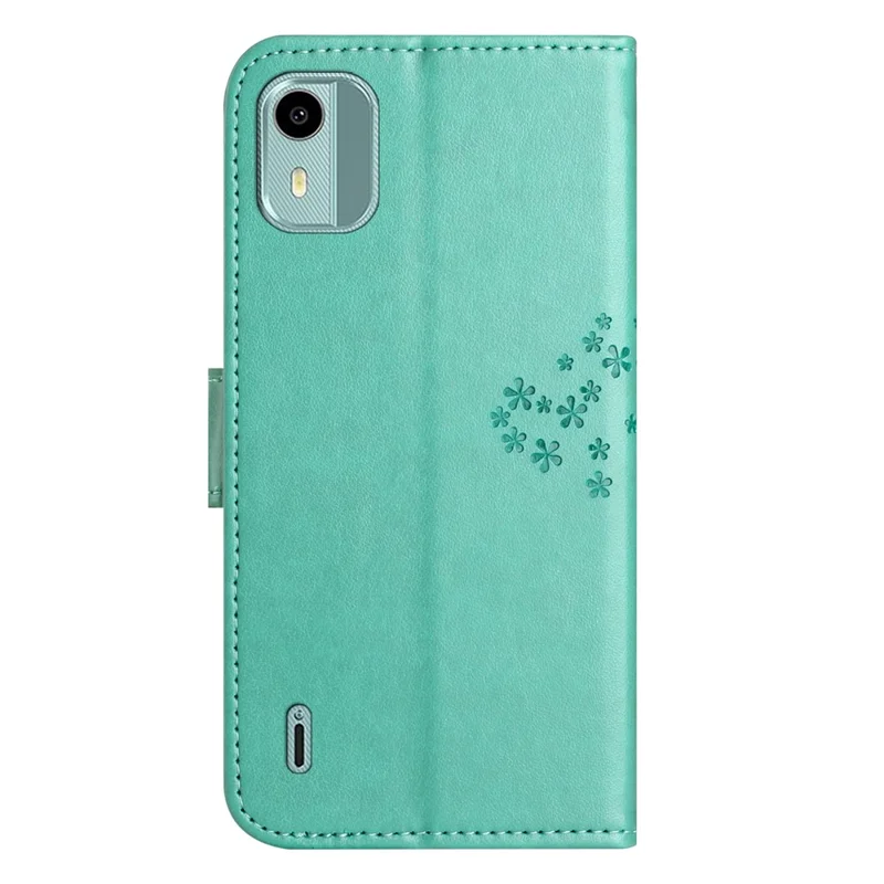 For Nokia C12 4G / C12 Pro / C12 Plus Imprinted Owl Tree Pattern Stand Wallet Case PU Leather Full Protection Phone Cover - Cyan