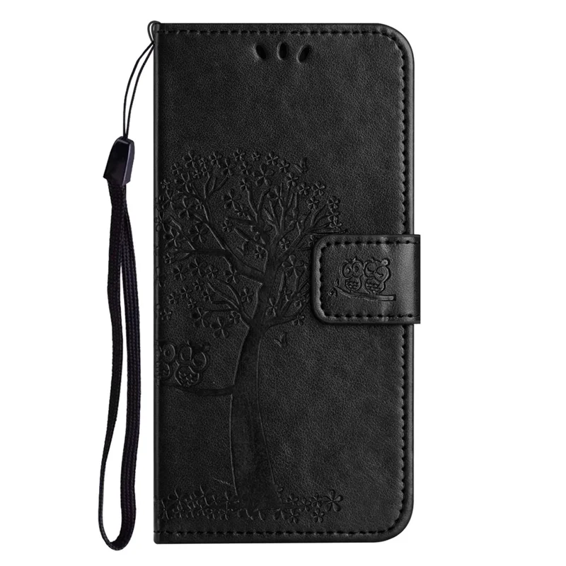 For Nokia C12 4G / C12 Pro / C12 Plus Imprinted Owl Tree Pattern Stand Wallet Case PU Leather Full Protection Phone Cover - Black